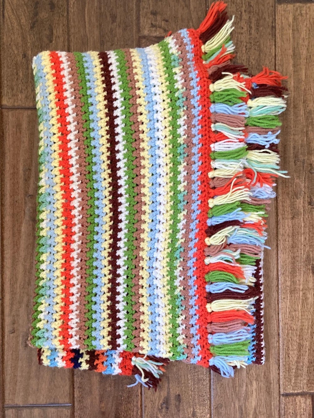 Vintage Handmade Crochet Afghan Throw Blanket Retro 70's Boho Stripe 65"x42"